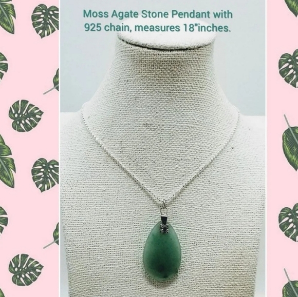 Necklace w/ Moss Agate Stone - Picture 2 of 4